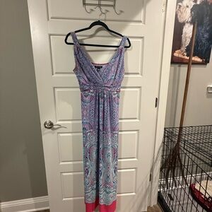 New Directions Blue and Pink Paisley Maxi Dress